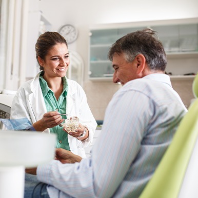 Dentist smiling at patient in treatment chair